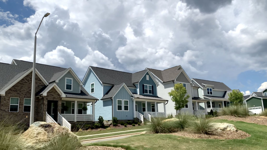 Single family homes line the manicured streets of Chatham Park in Pittsboro NC